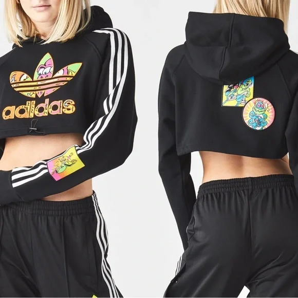 Adidas originals colour sales block tape crop hoodie